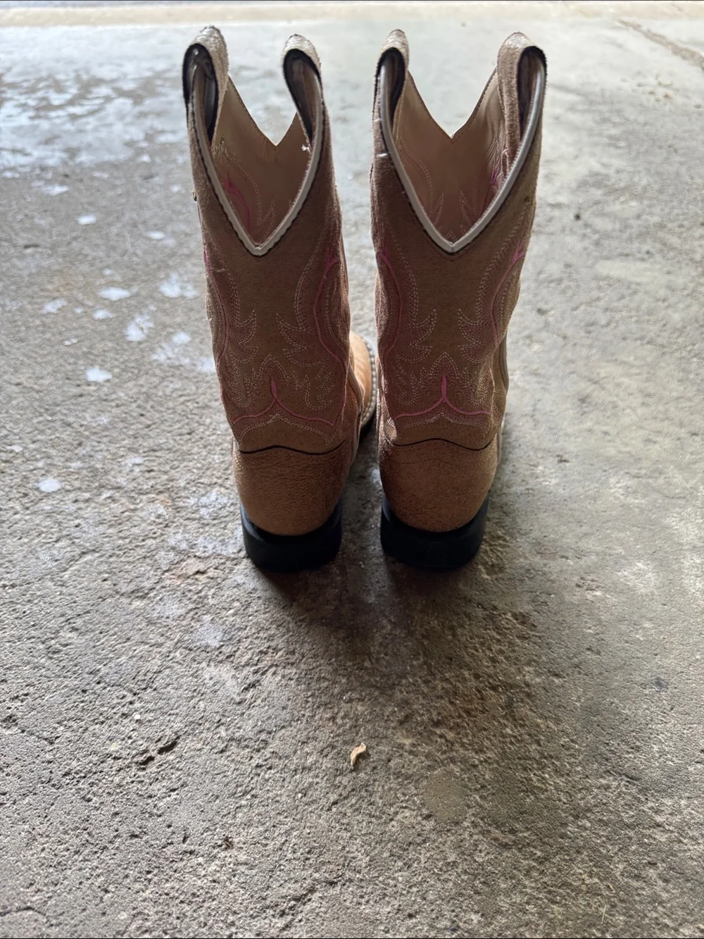 Girls Tan Western Cowboy Boots with Pink Stitching